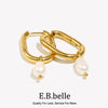Jewelry Stainless Steel Gold Plated U Shape Freshwater Pearl Charm Hoop Ring Earring For Woman - Image 1