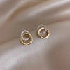 Gold Color Double Hoop Geometric Stud Earrings Sparkly Inlaid Rhinestone Earrings Female Light Ear Jewelry C - Image 1