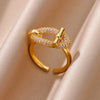 Stainless Steel Oval Hollow Zircon Open Rings For Women Gold Color Wedding Aesthetic Ring Summer Jewelry Accessories Bff - Image 2