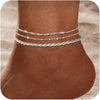 Silver Ankle Bracelets for Women Dainty Layered Ankle Chains Beaded Rope Link Beach Anklets Set - Image 10