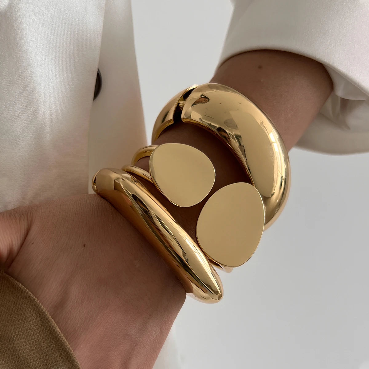 KunJoe 6 Styles Geometric Gold Color Cuff Spring Bangles for Women Vintage Metal Chunky Wide Hand Bracelets Jewelry Y2K - Image 1
