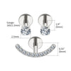 3pcs/Set Titanium 16G Happy Smile Stud Earrings with Cubic Zirconia Internally Threaded Flat Back Piercing - Image 13
