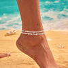 Silver Ankle Bracelets for Women Dainty Layered Ankle Chains Beaded Rope Link Beach Anklets Set - Image 2