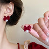 Korean Flocked Flower Pear Earings Jewelry Elegant Bowknot Rose Earrings for Women Stud Earrings Gifts - Image 5