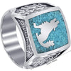 Mens Southwestern Style Turquoise Gemstone Inlay Howling Wolf Silver Ring - Image 4