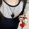 Red Heart Pendant Necklace Vintage 80s Aesthetic Love Inspired Choker Romantic Heart Necklace for Women - Image 3