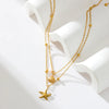 316L Stainless Steel Metal Double Chain Starfish Shells Pendant Necklace Pvd Plated Jewelry Women - Image 3