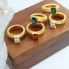 Chunky Striped Ring with Square Crystal in Gold-Tone - Image 1