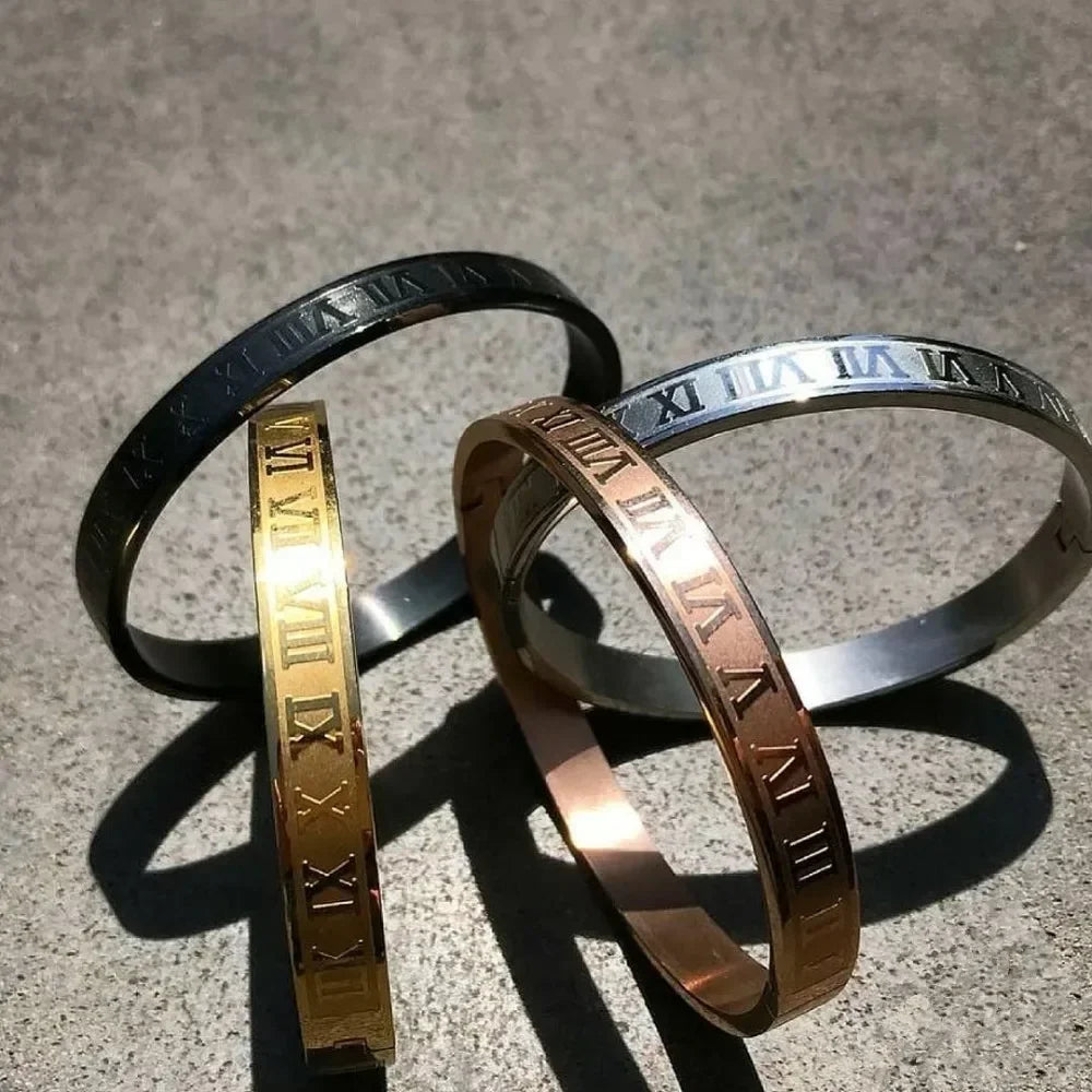 Man And Women's Light Cuff Bracelet Bangle,Stainless Steel Bracelet Carving Roman Numeral,Couple And lovers Hand Jewelry - Image 1