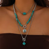 KunJoe 3Pcs Vintage Blue Stone Beads Choker Necklaces for Women Bohemia Geometry Pendant Necklace Neck Jewelry - Image 3