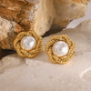 Elegant Stainless Steel Glossy Shine Shell Pearl Twist Texture Stud Earrings For Women Jewelry Gift - Image 3