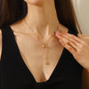 Square Clear Zircon Tassel Heart Necklace Gold Plated Stainless Steel Minimalist Style Women Jewelry - Image 2