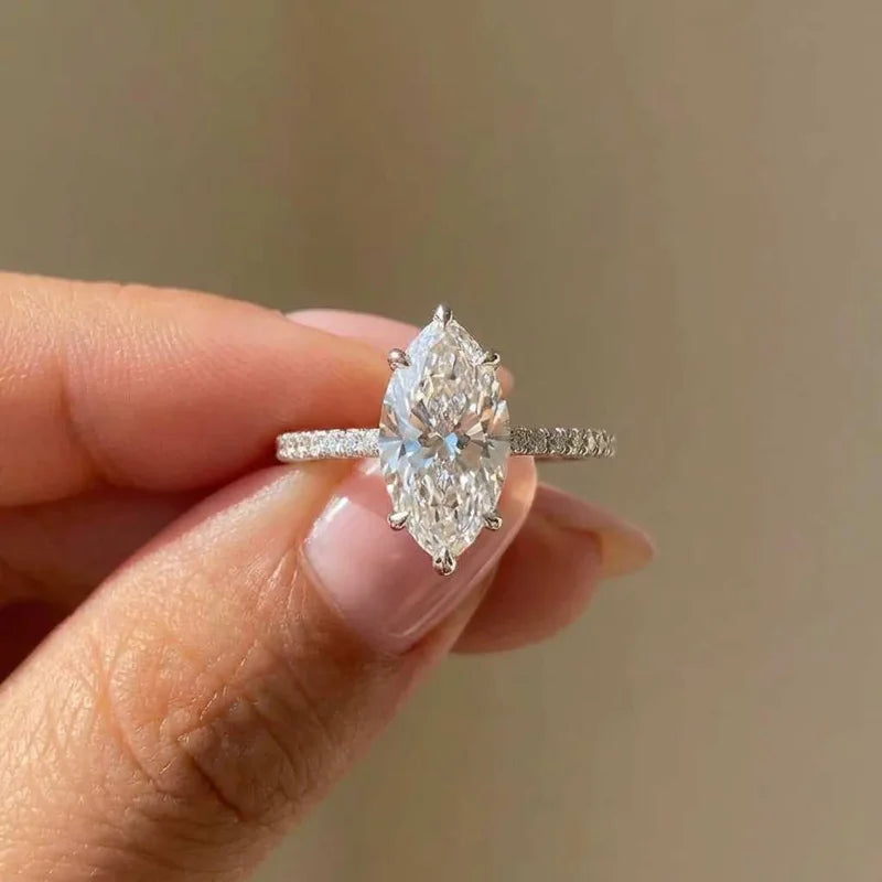 Silver Classic Marquise Zircon Ring For Women Engagement Wedding Jewelry Sales - Image 1