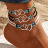 Vintage Double Layer Beaded Hollow Double Heart Anklet for Women Female Bohemia Resin Beads Chain Beach Ankle Foot Jewelry - Image 1