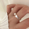 Silver Geometric Letter pearl Rings For Women Men Simple Korean Open Adjustable Handmade Ring Couple Gifts - Image 1