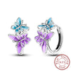 Silver Hoops Earrings Colorful Flower Butterfly Bee Drop Earring For Women Birthday Party Jewelry Gifts - Image 25