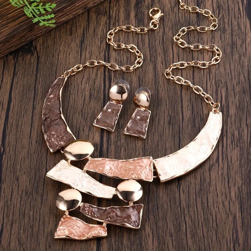 1 Pair Earrings 1 Necklace Bohemia Women Simple Geometric Jewelry Sets Vintage Elegant Banquet Dress Accessories Gift - Image 1