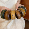 1/3 pcs Round Star Rivet Wood Bangles for Women Retro Ethnic Chunky Wristbands Punk Hip Pop Geometric Hand Jewelry F - Image 1