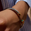 Minimalist Stone Green Peacock Stainless Steel Ribbed Bracelet Stackable Ring Women's Accessories Party Gift - Image 3