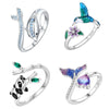 Miseff Silver Ring Cute Panda Whale Hummingbird Dragonfly Adjustable Open Ring Jewelry Gifts - Image 1