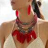 Vintage Ethnic Feather Choker Necklace Earrings Set For Women Multilayer Nekclace Earrings Jewelry Sets - Image 7