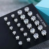 Twelve-Pair Round Stone Stud Earrings Set in Silver-Tone - Image 3