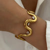 Stainless Steel Cuff Bracelets For Women Gold Plated Evil Eye Zircon Wavy Shell Flower Open Bangle Jewelry - Image 4