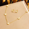 316L Stainless Steel Pearl Butterfly Flower Golden Necklace Earrings For Womens Party Gift Jewelry Set - Image 19