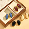 Geometric Oval Stud Earrings with Colorful Center Details - Image 15