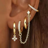 4PCS Zircon Flower Dangle Earring Sets For Women Gold Plated Tassel Chain Ear Stud Temperament Korean Jewelry - Image 1