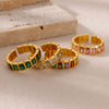 Colorful Cubic Zirconia Open Ring in Gold-Tone Stainless Steel - Image 29
