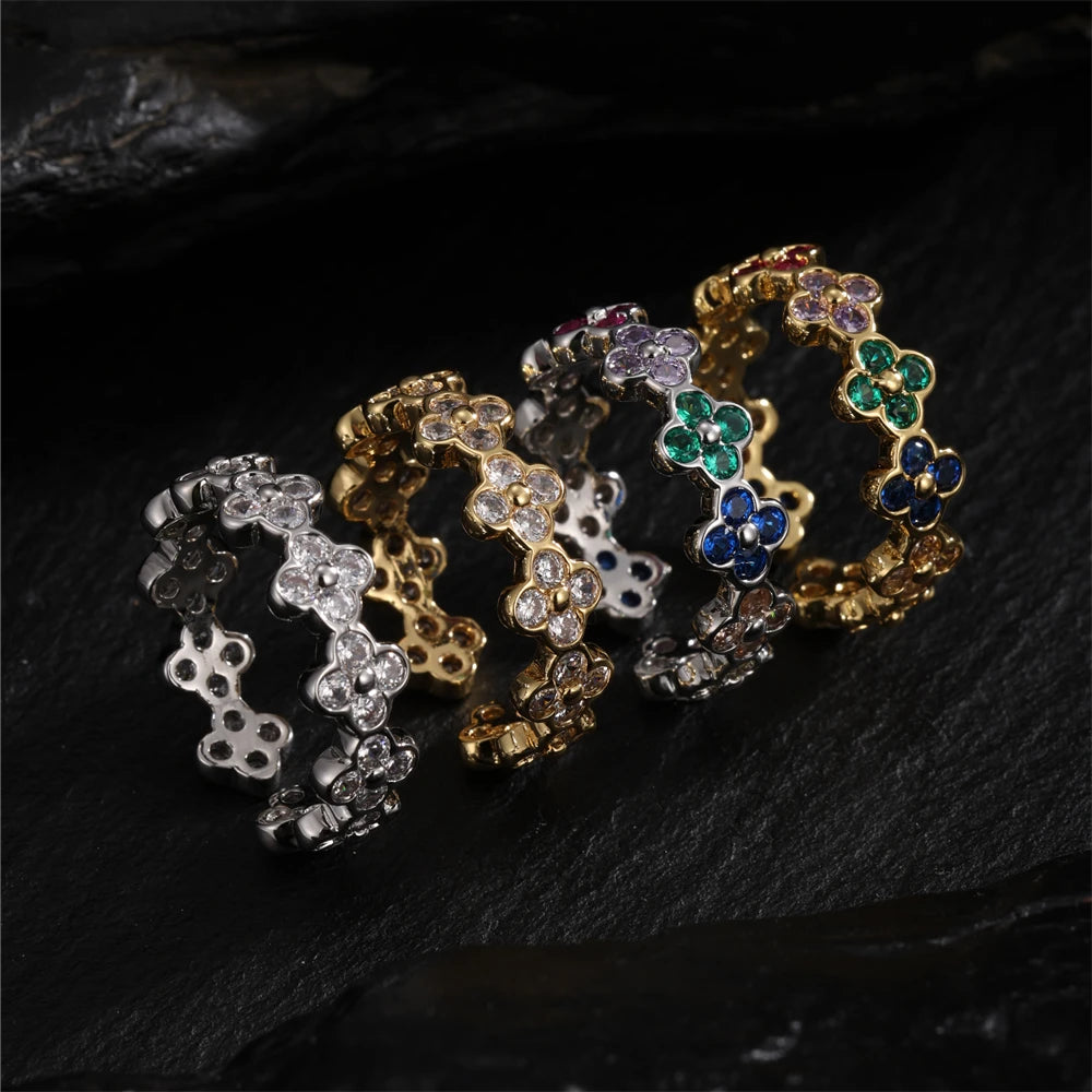 French jewelry gold plated flower zircon open ring elegant women's daily work accessory - Image 1