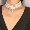 Layered Bead Choker Necklace with Baroque Pearl Look Pendant - Image 2