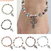 Cross Charm Beaded Stretch Bracelet in Multiple Colors - Image 1