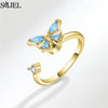 Rose Flower Rotating Ring For Women Spinner Fidgets Heart Charm Adjustable Open Rings Star Moon - Image 35
