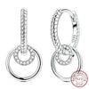 Silver Hoop Earrings Shining Star Moon Square Bow Stud Earrings for Women Jewelry Accessories - Image 24