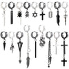 2PCS Stainless Steel Star Cross Snake Spike Skull Sword Blade Chain Feather Spider Dangle Women Men Huggie Hoop Earrings - Image 1