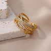 Zircon Twist Chain Open Rings For Women Stainless Steel Geometric Twist Wrapped Adjustable Ring Wedding Aesthetic Jewelry Gift - Image 4