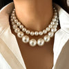 2Pcs/Set Exaggerated Big Imitation Pearl Clavicle Chain Necklace for Women Wed Bridal Goth Beads Choker Grunge Jewelry Steampunk - Image 1