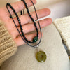 2 Pcs Vintage Peace Buckle Pendant Necklaces Stone Beads Chains Choker Necklace Set Women Men Chinese Style Jewelry K - Image 3