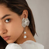 Romantic Flower Petal Long Tassel Drop Earrings For Women Imitation Pearl Hanging Piercing Earrings Wed Jewelry Gift - Image 2