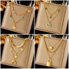 316L Stainless Steel Butterfly Moon Lock Blue Eyes Pendant Necklace For Women Multilayer Choker Chain Jewelry Gifts - Image 1