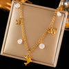 316L Stainless Steel Metal Double Chain Starfish Shells Pendant Necklace Pvd Plated Jewelry Women - Image 8