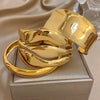 Three-layer Irregularly Lined Design Cuff Bracelet Arc-shaped Shiny Chunky Stainless Steel Women's Bangle Jewelry Chic - Image 1