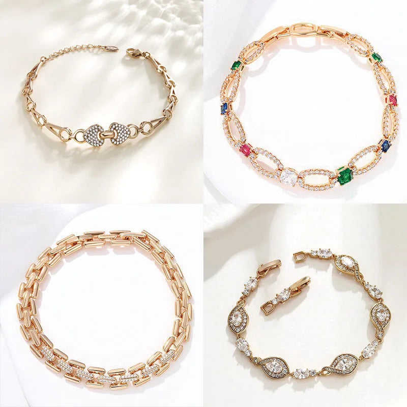 XP Jewelry (20 cm x 10 mm) Zircon Double Heart Knot Bracelet For Women Jewelry Gold Plated Eco Friendly - Image 1