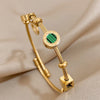 Retro Charm Stainless Steel Green Rhinestone Stone Cuff Bracelets Set for Women Cuff Bracelets Daily Party Gift - Image 8