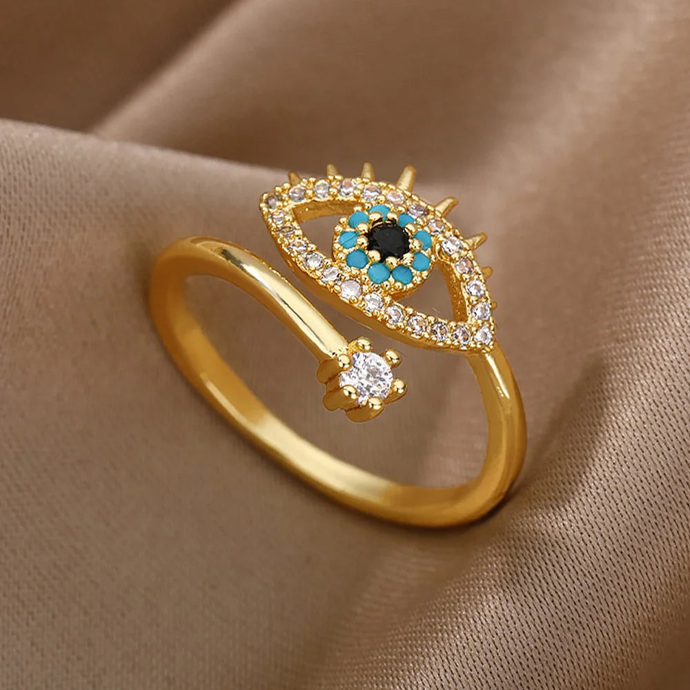 Lucky Turkish Blue Evil Eye Rings For Women Open Adjustable Stainless Steel Ring Wedding Band Couple Jewelry Gift - Image 1