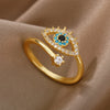Lucky Turkish Blue Evil Eye Rings For Women Open Adjustable Stainless Steel Ring Wedding Band Couple Jewelry Gift - Image 1