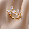 White Zircon Flower Leaf Shape Stainless Steel Rings For Women Adjustable Aesthetic Wedding Ring Light Female Jewelry Bff - Image 29