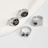 4Pcs/Set Black Five-Pointed Star Wide Rings for Men Hiphop Silver Color Geometric Thick Opening Finger Rings Sets Jewelry Gifts - Image 7